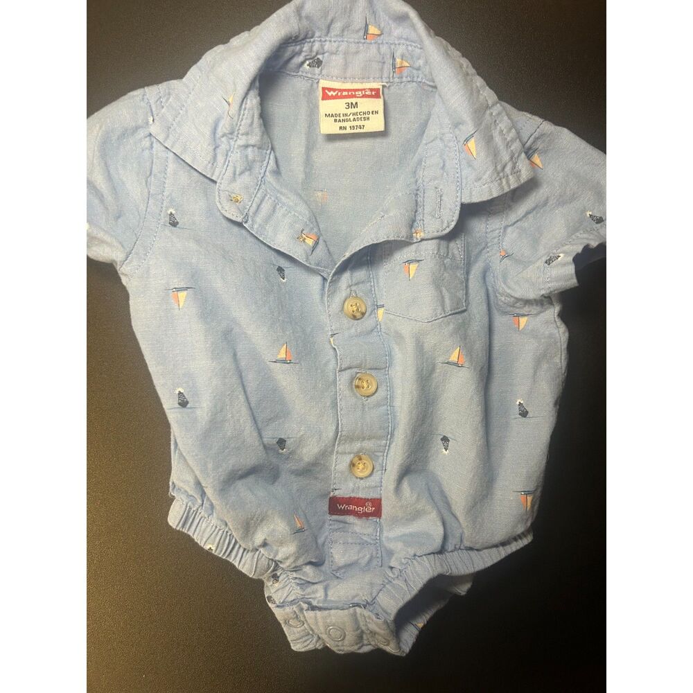 Wrangler Baby Boy 3M Light Blue Sailboat Print Bodysuit One-Piece Western Shirt